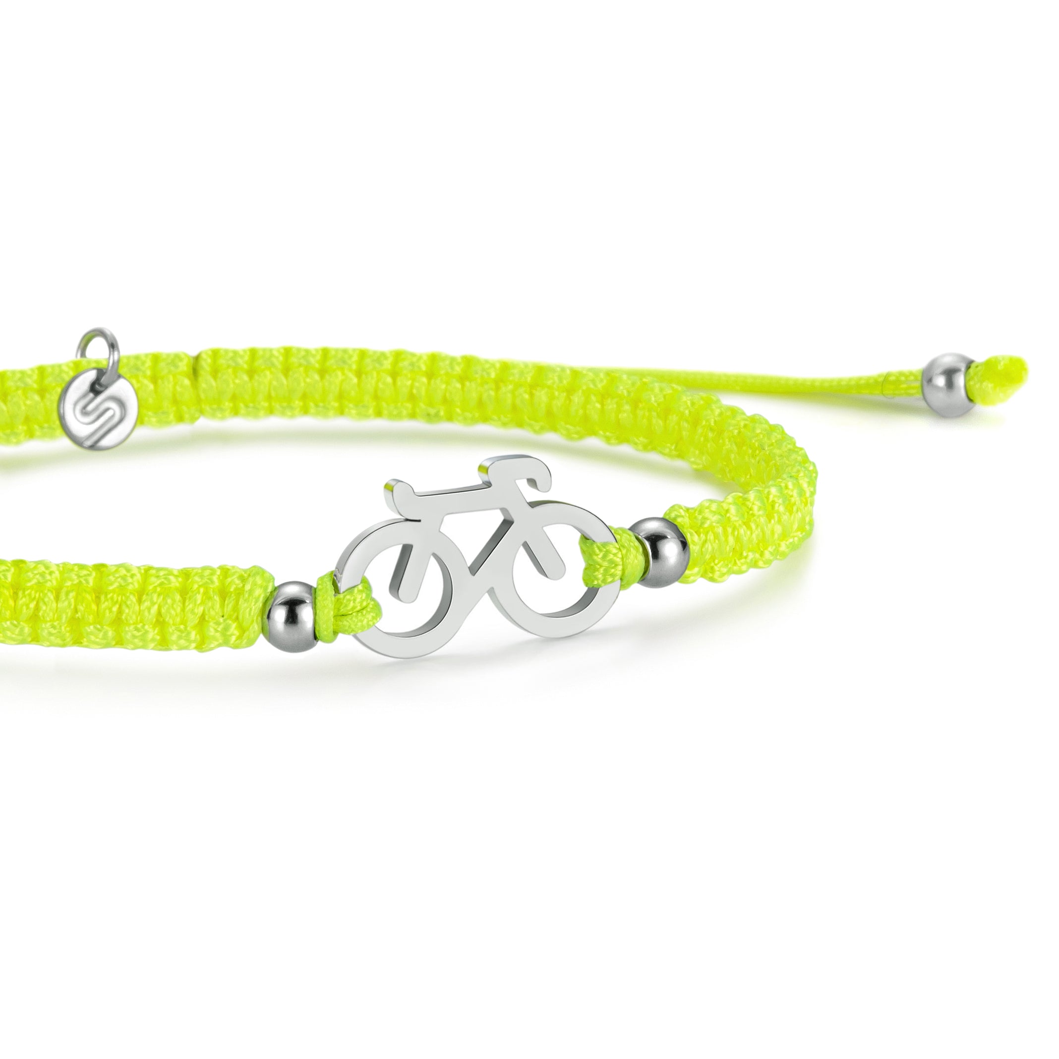 Silver Bike Neon Yellow Braided Bracelet