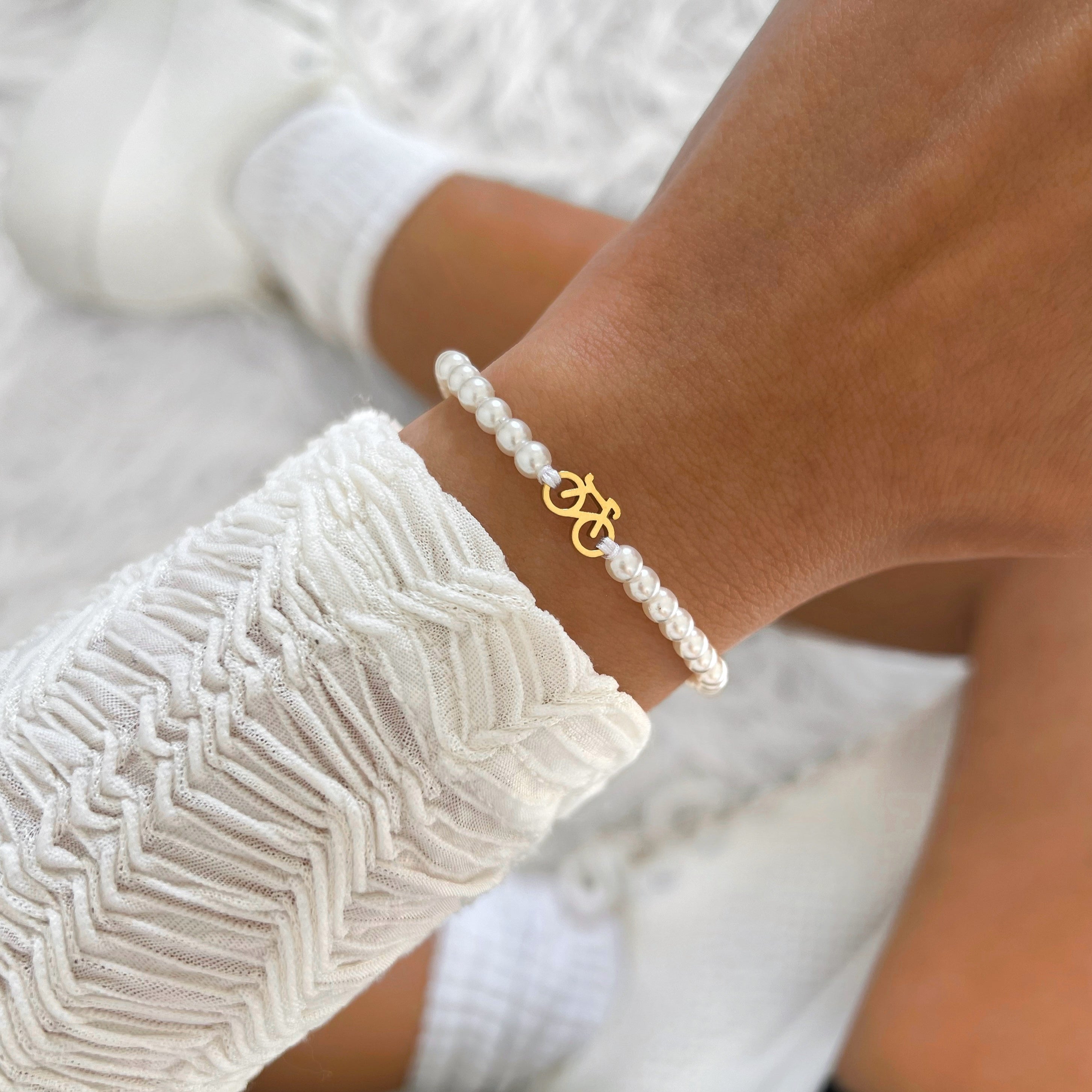 Bracelet chaîne de vélo en or perle