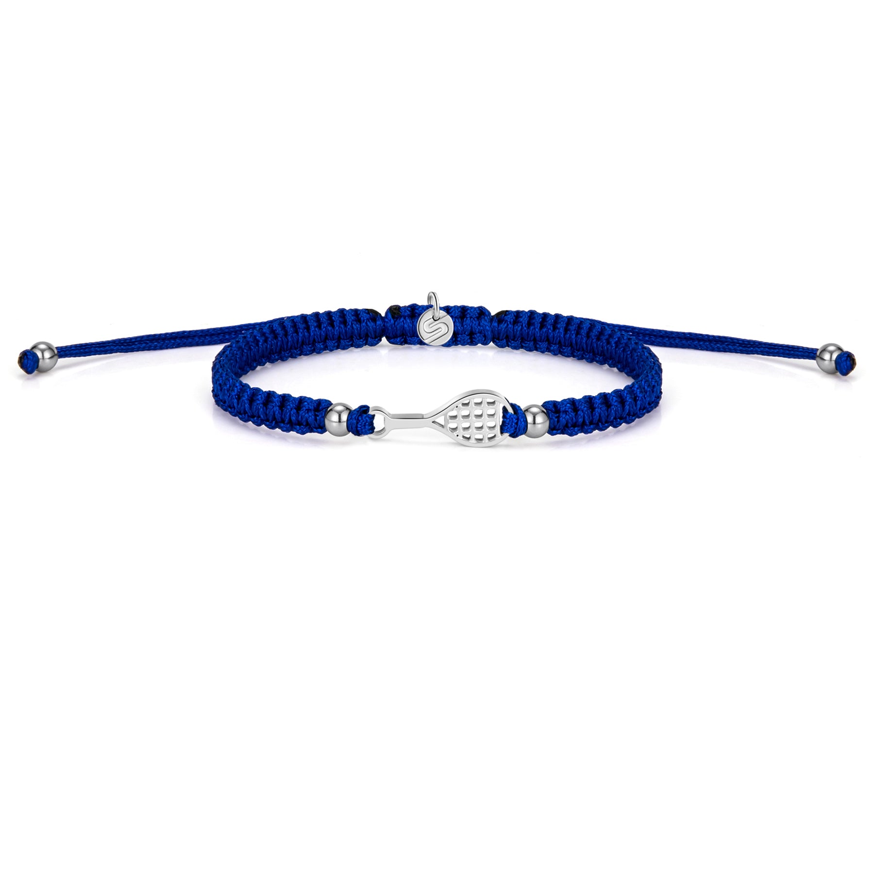 Silver Tennis Court Blue Braided Bracciale