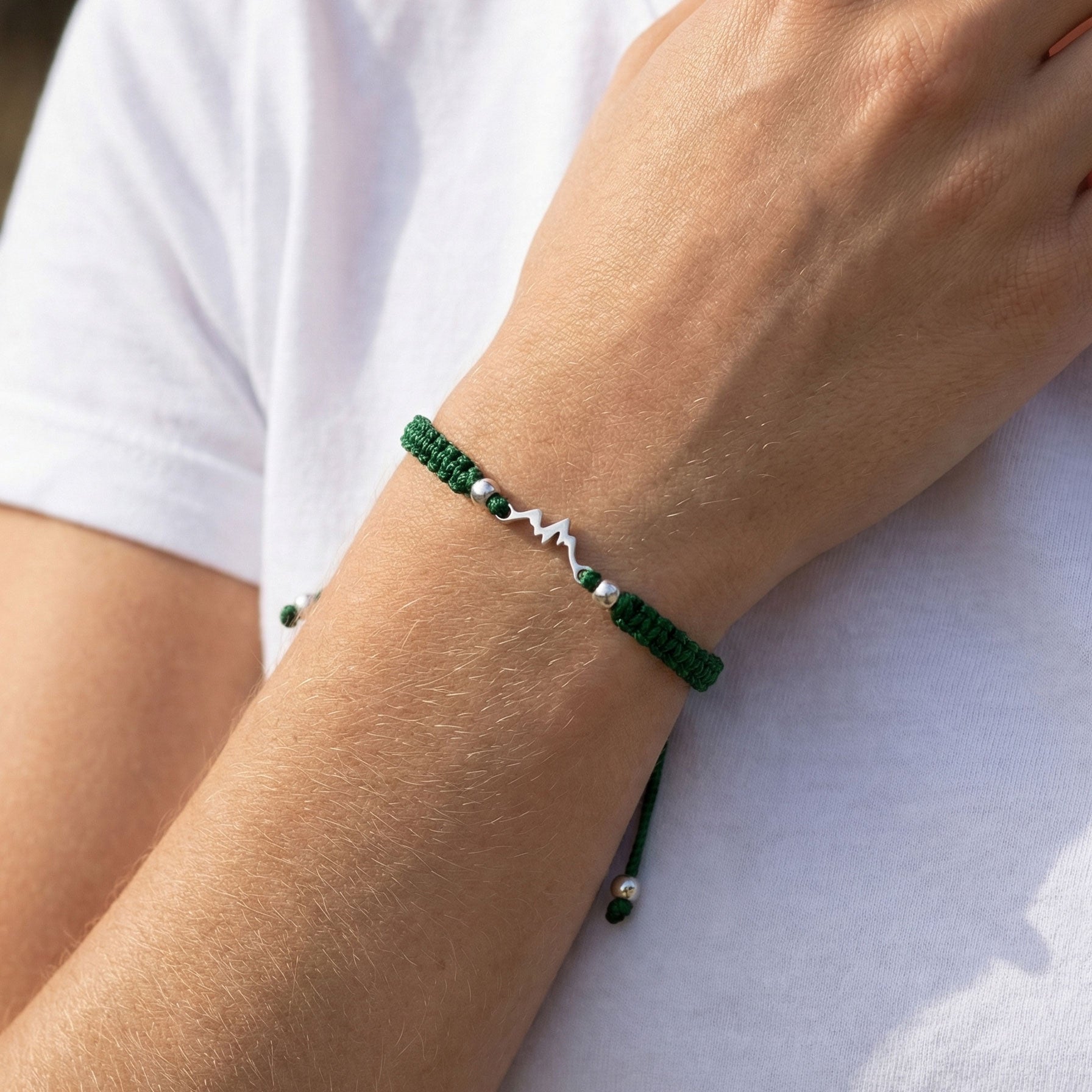 Silver Mountain Dark Green Braided Bracelet
