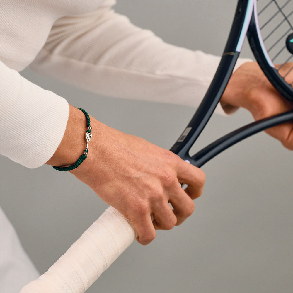 Silver Tennis Dark Green Braided Bracciale