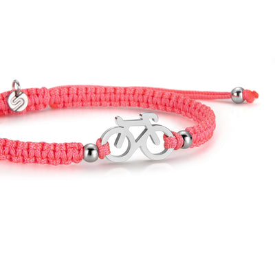 Silver Bike Neon Pink Braided Bracelet