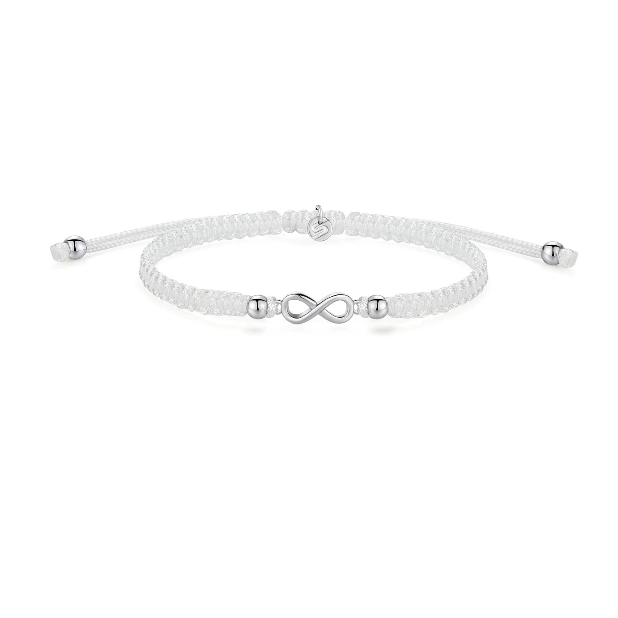 Silver Infinity White Braided Bracelet