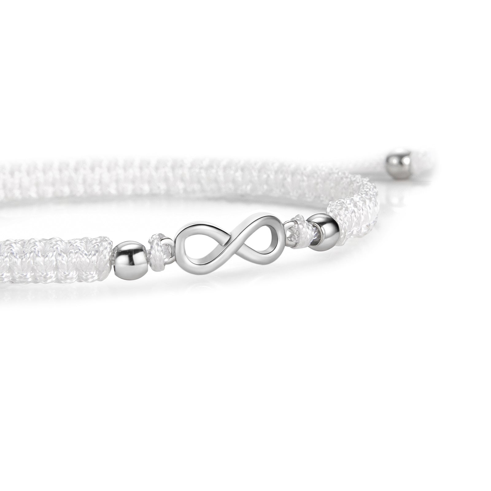 Silver Infinity White Braided Bracelet