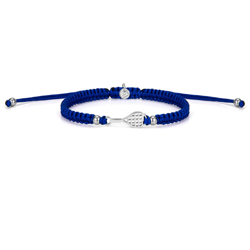 Silver Tennis Court Blue Braided Bracelet