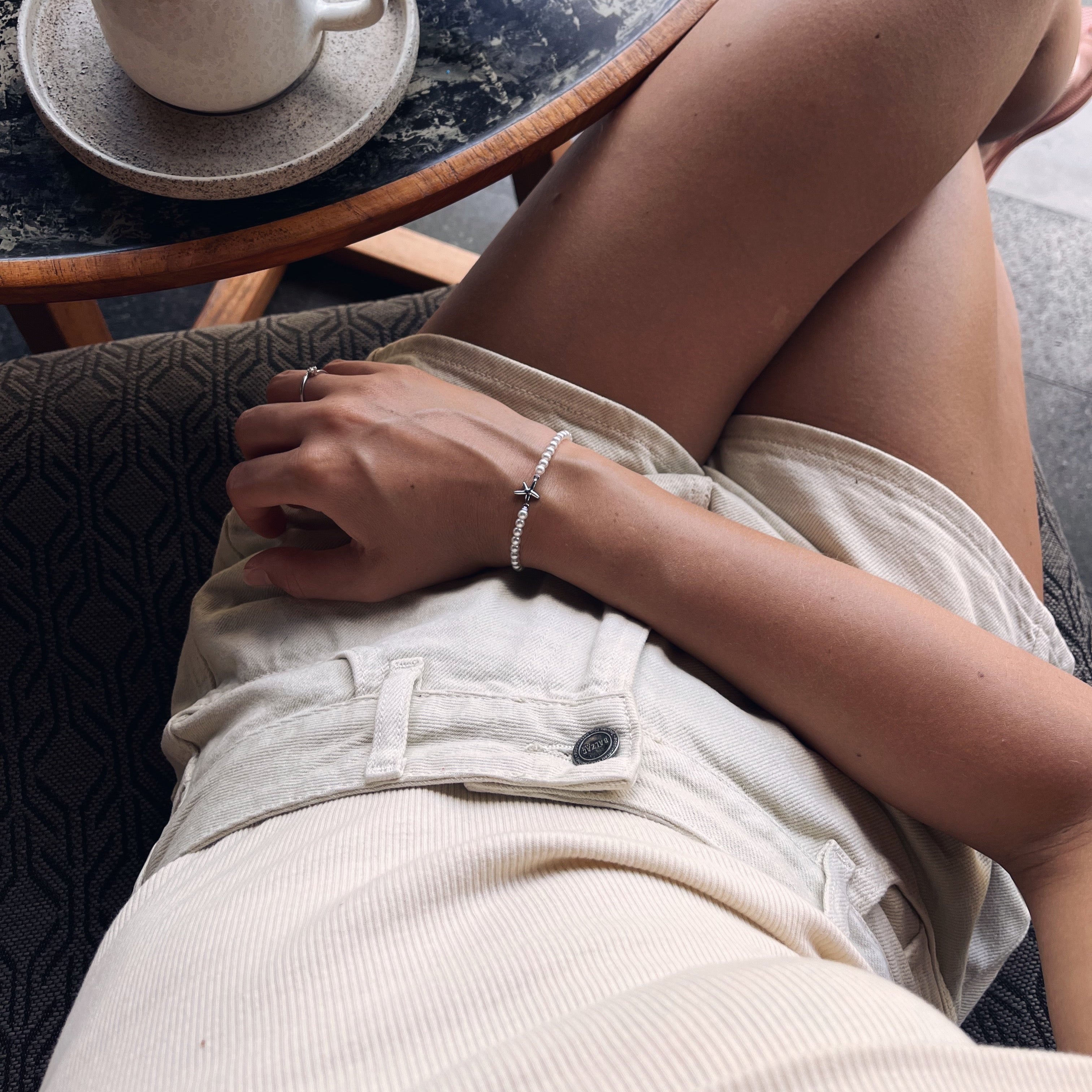 Perlen Silber Seestern Kettenarmband