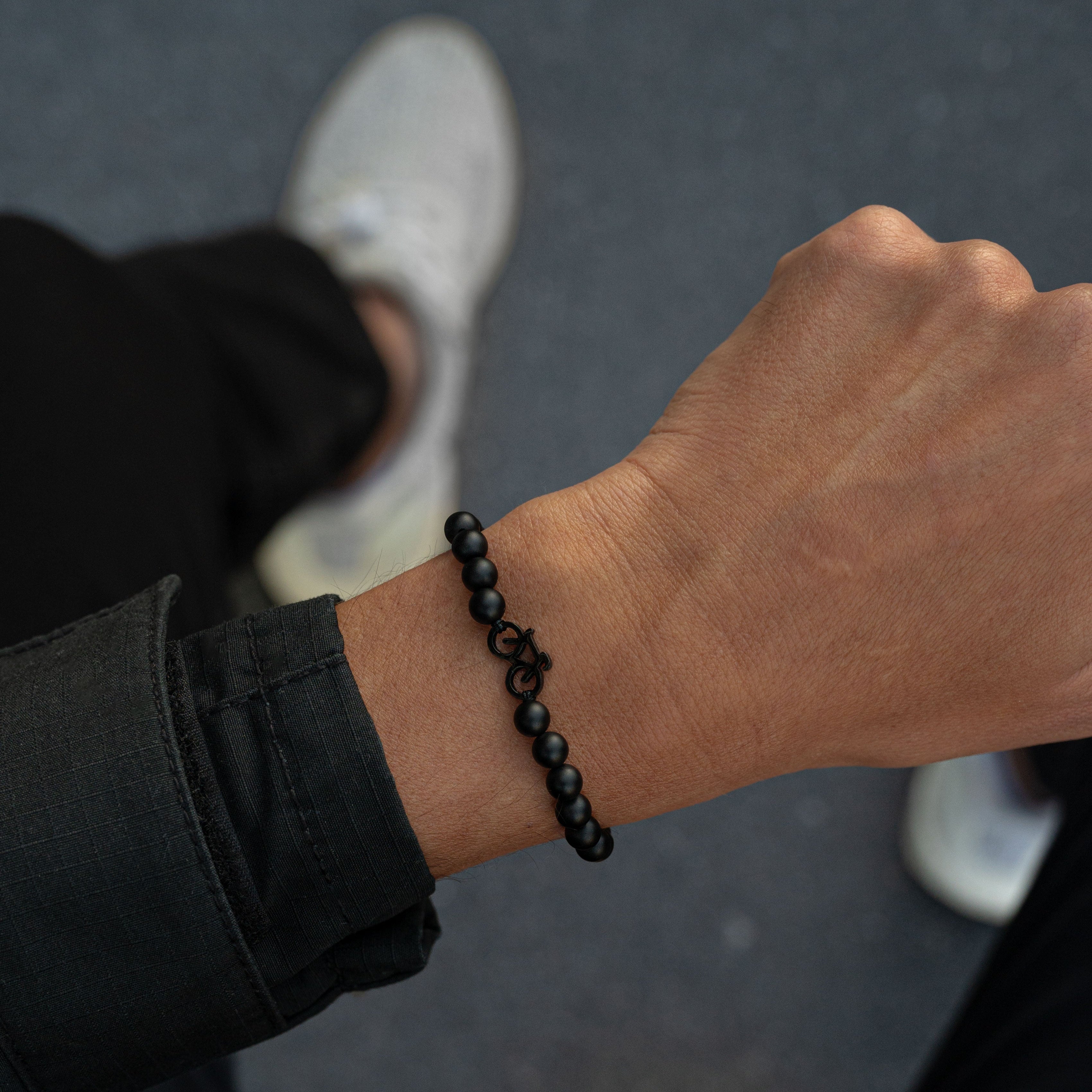 Black Bike Beaded Bracelet