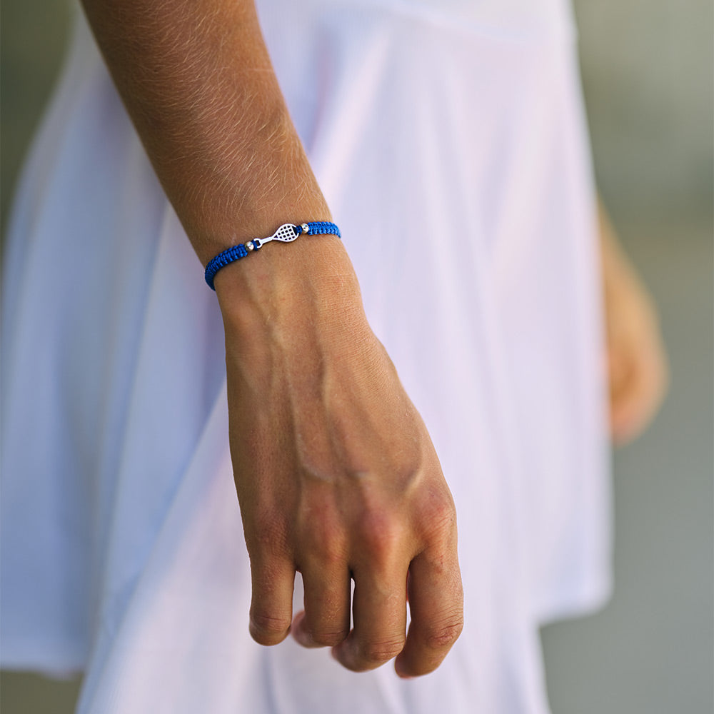 Silver Tennis Court Blue Braided Bracelet