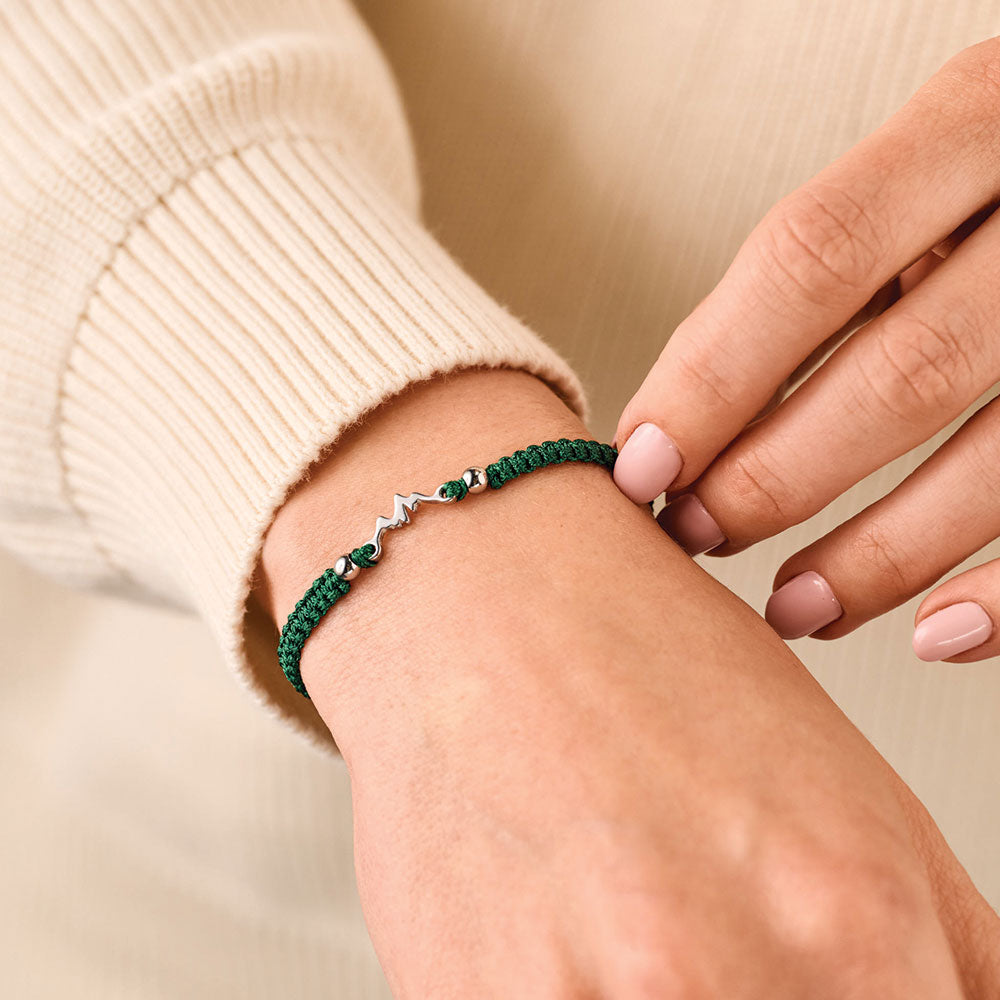 Silberner Berg Dunkelgrünes Geflochtenes Armband