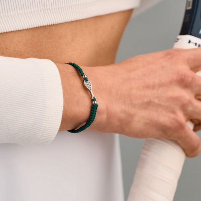 Silver Tennis Dark Green Braided Bracelet