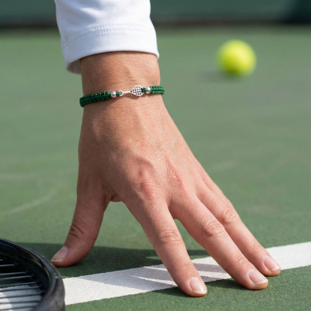 Silver Tennis Dark Green Braided Bracelet
